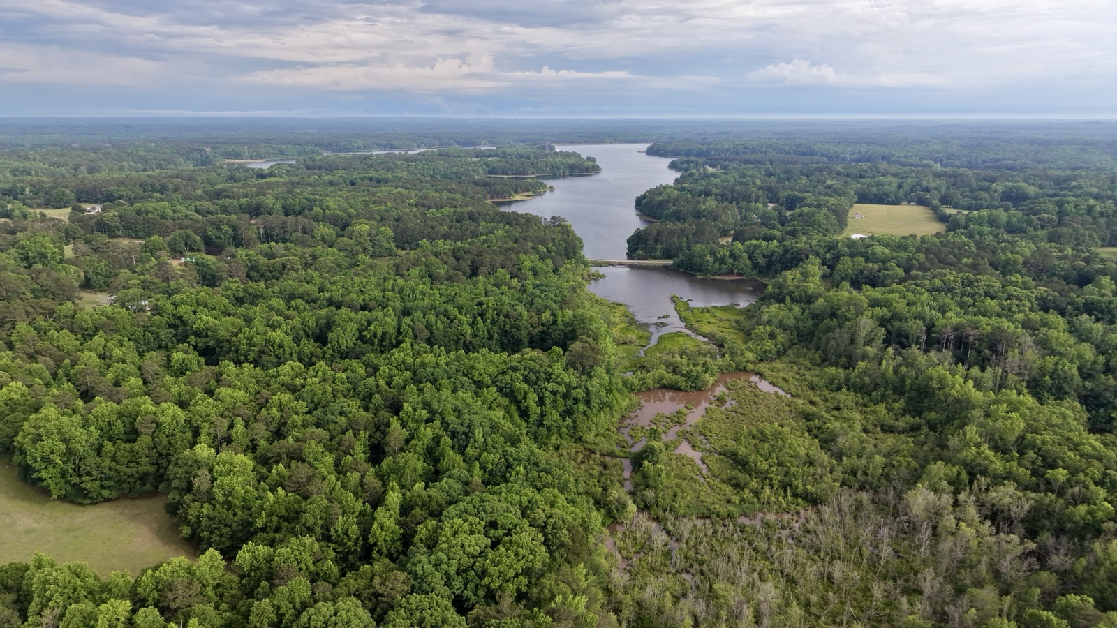 Aerial drone view of a North Georgia lake
