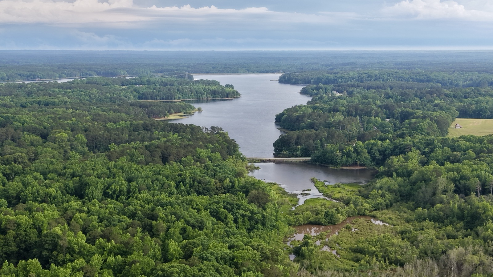 Aerial view of mountain lake coves