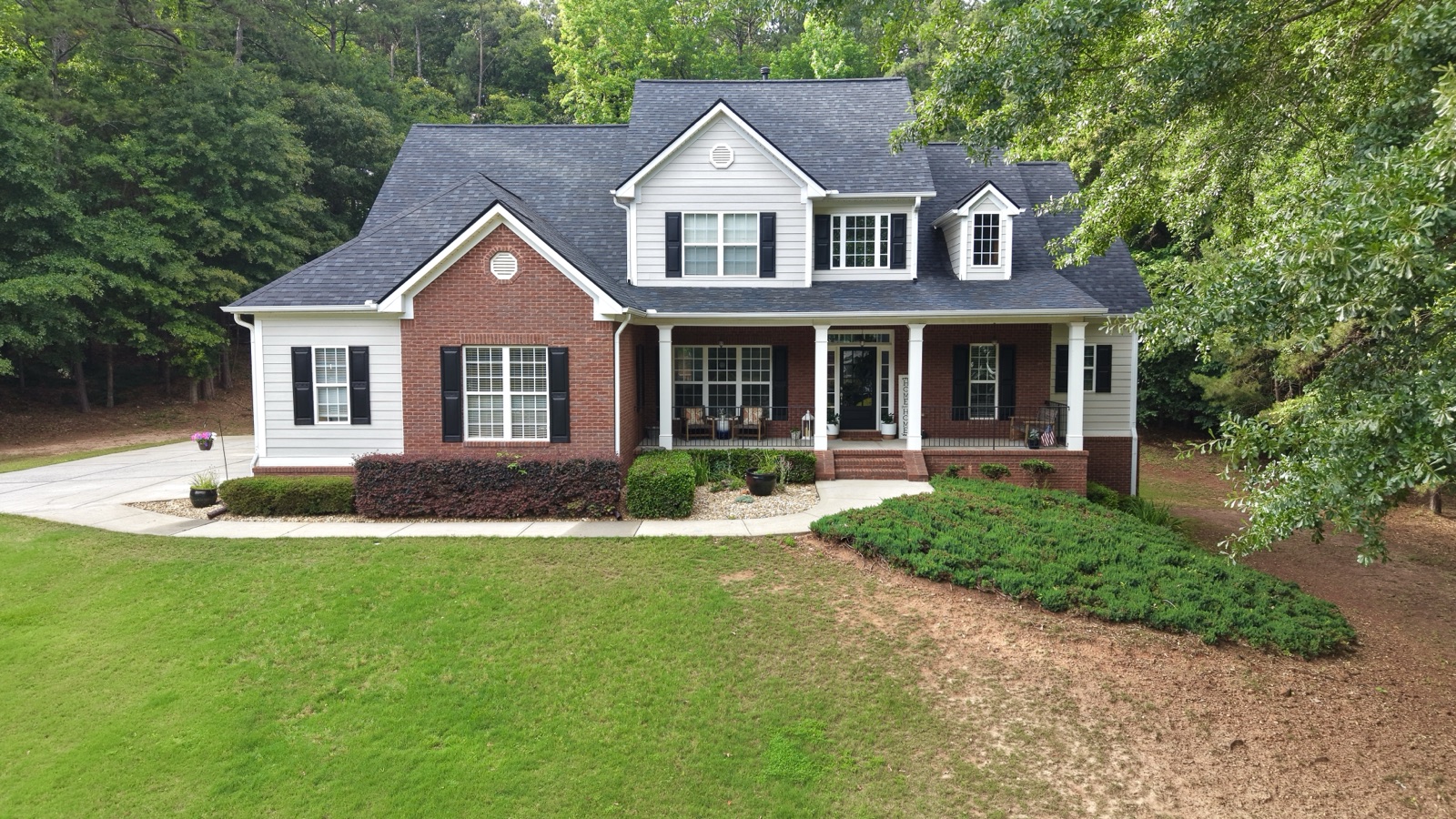 Brick traditional home, front view